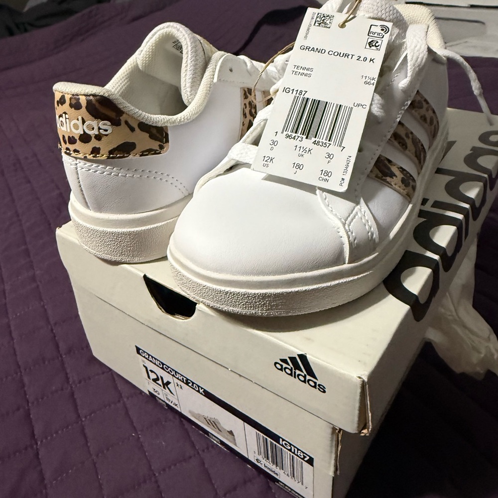 Adidas Kids' White and Leopard Print Sneakers